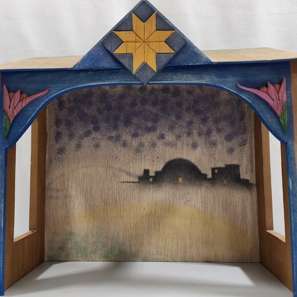 Jim Shore 2003 #113258 STABLE FOR A KING Blue Nativity Creche Stable By Enesco - Picture 2 of 13
